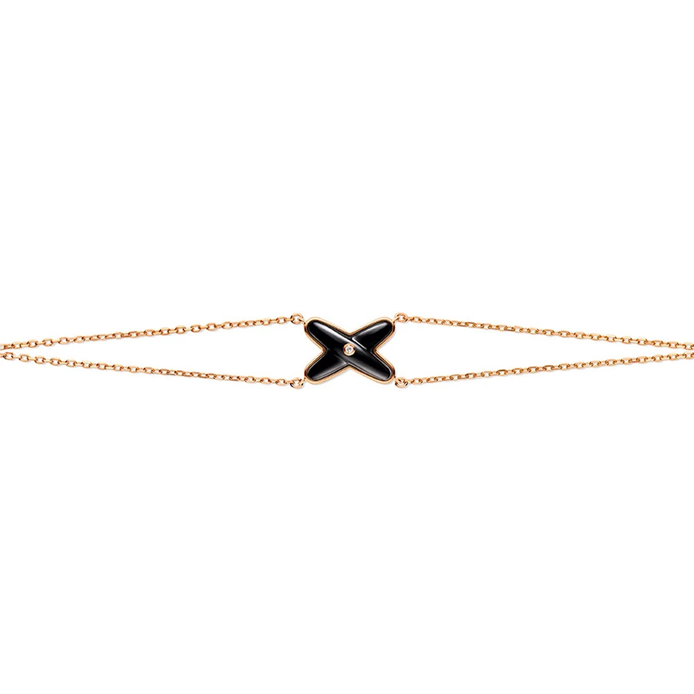 Jeux De Liens Rose Gold Onyx and Diamond Double Chain Bracelet