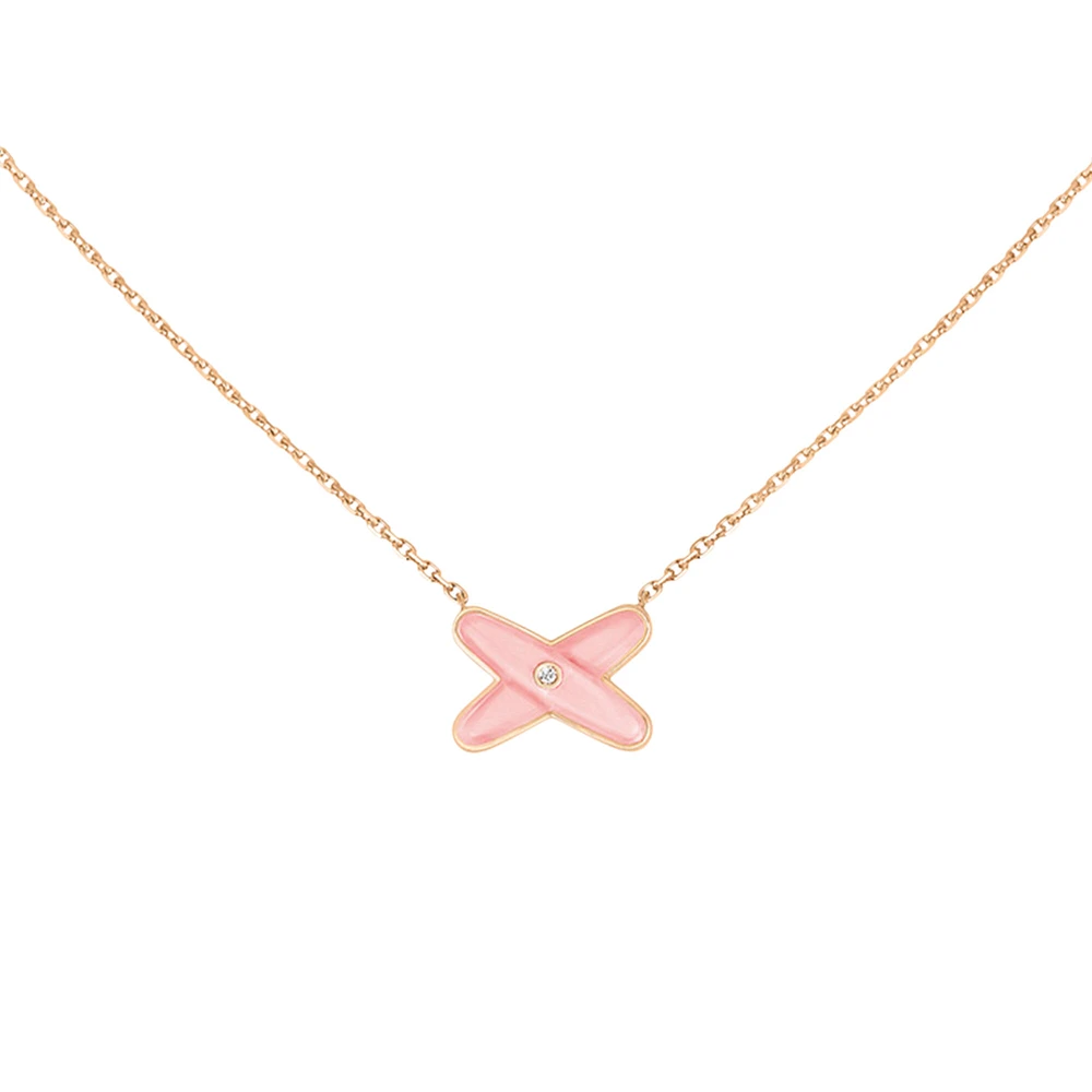 Jeux de Liens Rose Gold Pink Opal Diamond Necklace