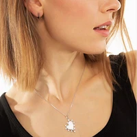 Gemstone Heart Midi Heart Silver, Mother-of-Pearl and White Sapphire Charm Necklace