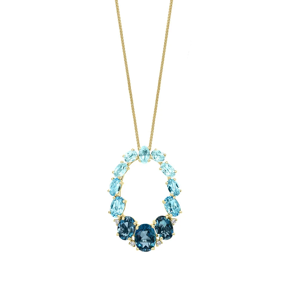 Yellow Gold Blue Topaz Necklace