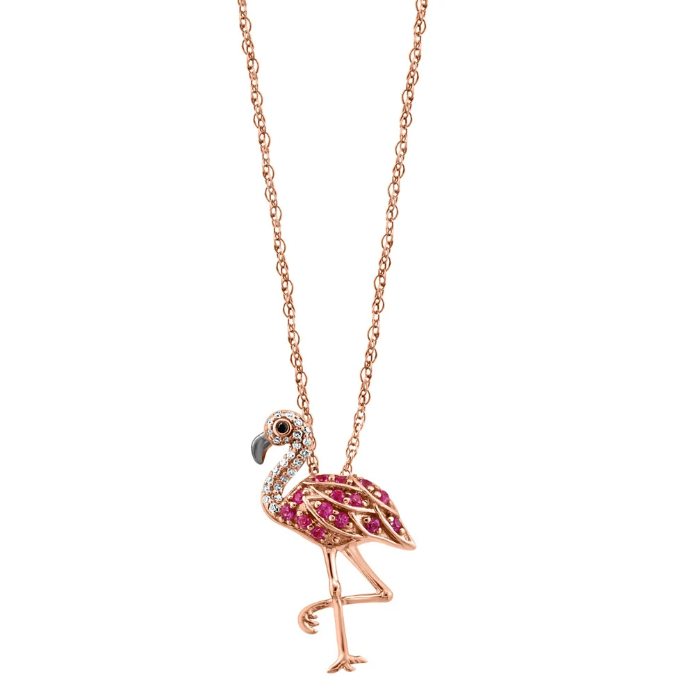 Diamond, Black Diamond and Pink Sapphire Flamingo Pendant