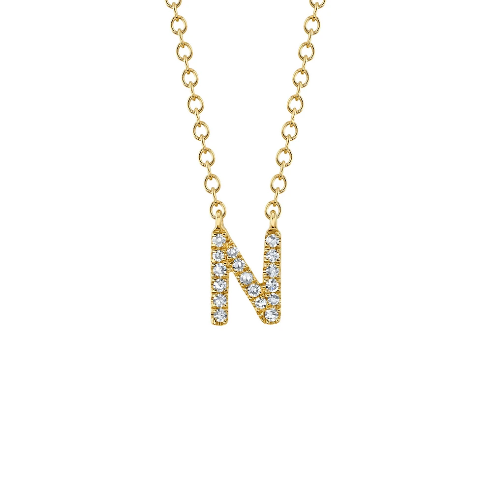 Initials Gold and Diamond Pavé Letter N Necklace