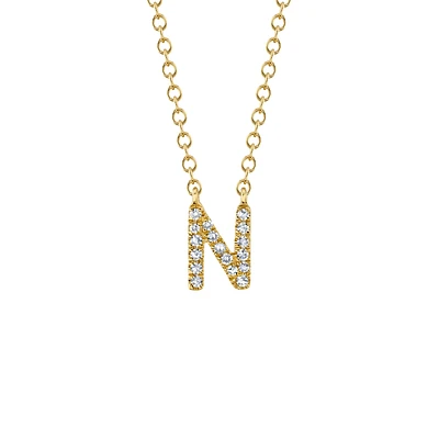 Initials Gold and Diamond Pavé Letter N Necklace