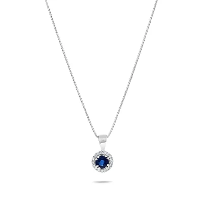 White Gold Sapphire Pendant with Diamond Pavé