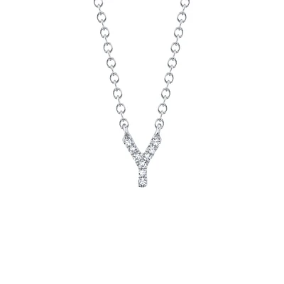 Initials White Gold and Diamond Pavé Letter Y Necklace