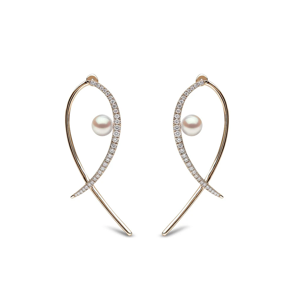 Sleek Gold Pearl and Diamond Earrings