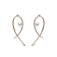 Sleek Gold Pearl and Diamond Earrings