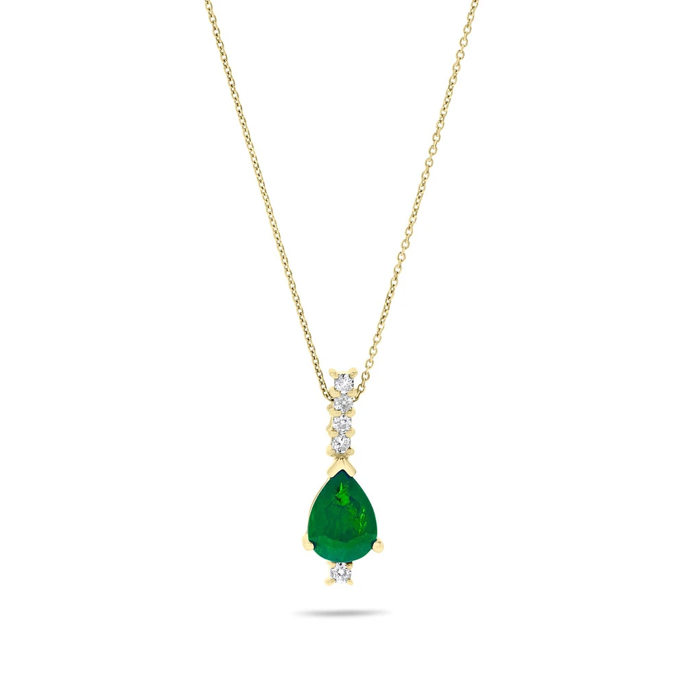 Yellow Gold Pear-Cut Emerald Pendant with Diamonds