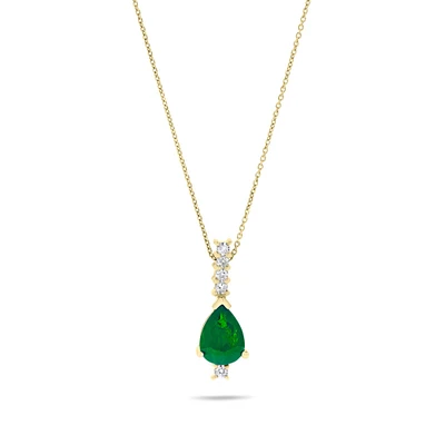 Yellow Gold Pear-Cut Emerald Pendant with Diamonds