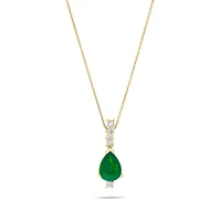 Yellow Gold Pear-Cut Emerald Pendant with Diamonds