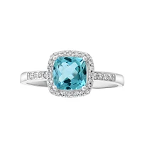 White Gold Cushion Cut swiss blue topaz and Diamond Ring