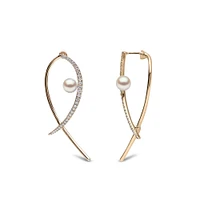 Sleek Gold Pearl and Diamond Earrings