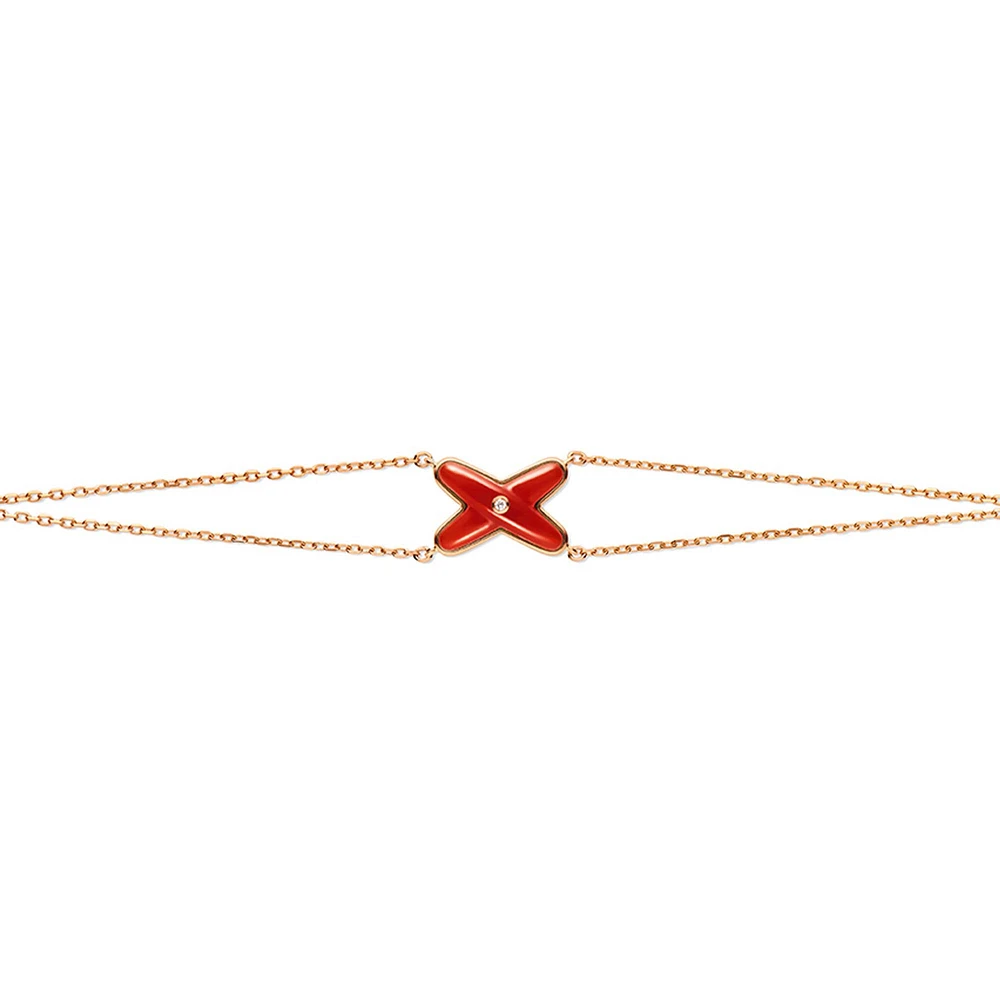 Jeux De Liens Rose Gold Carnelian and Diamond Double Chain Bracelet