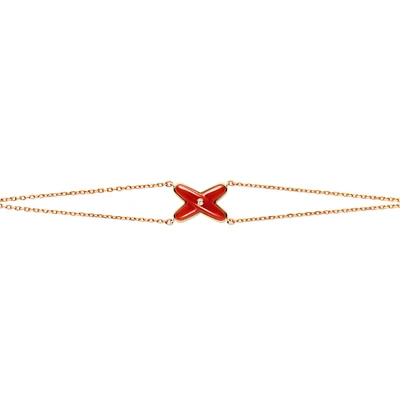 Jeux De Liens Rose Gold Carnelian and Diamond Double Chain Bracelet