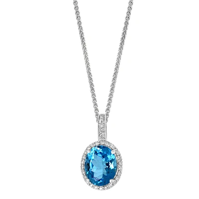 White Gold Swiss Blue Topaz and Diamond Pendant