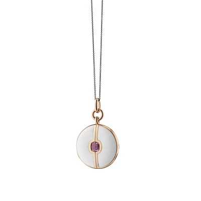 Locket X Color Yellow Gold Vermeil, White Enamel and Pink Sapphire Round Pendant