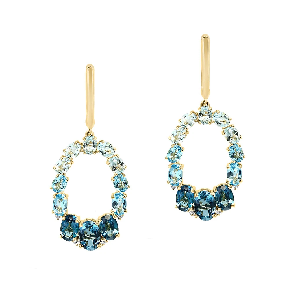 Yellow Gold Blue Topaz Earrings