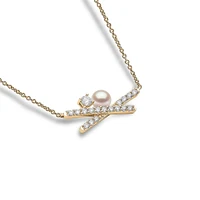 Sleek Yellow Gold Pearl and Diamond Necklace