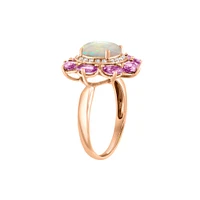 Pink Sapphire and Opal Flower Ring with Diamond Accents