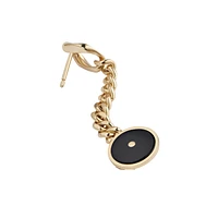 Emblem Yellow Gold Diamond and Onyx Single Drop Earring