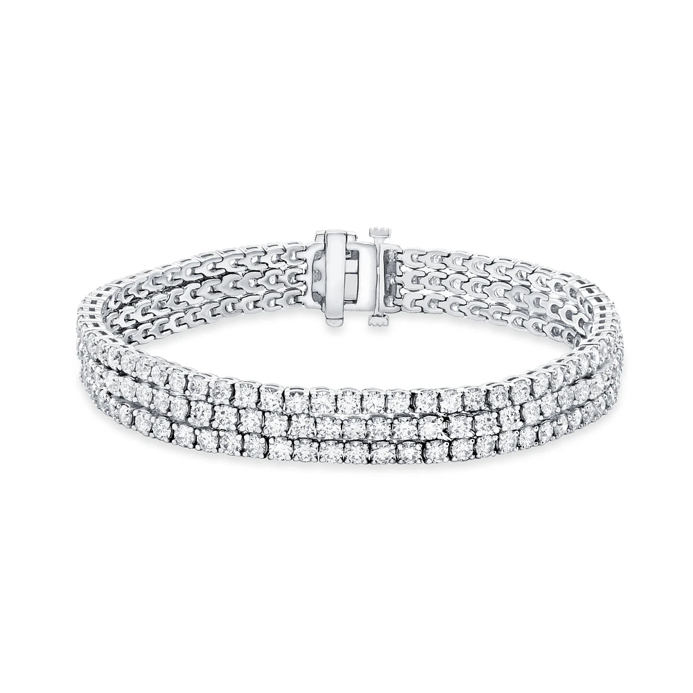 Triple Row White Gold Diamond Tennis Bracelet