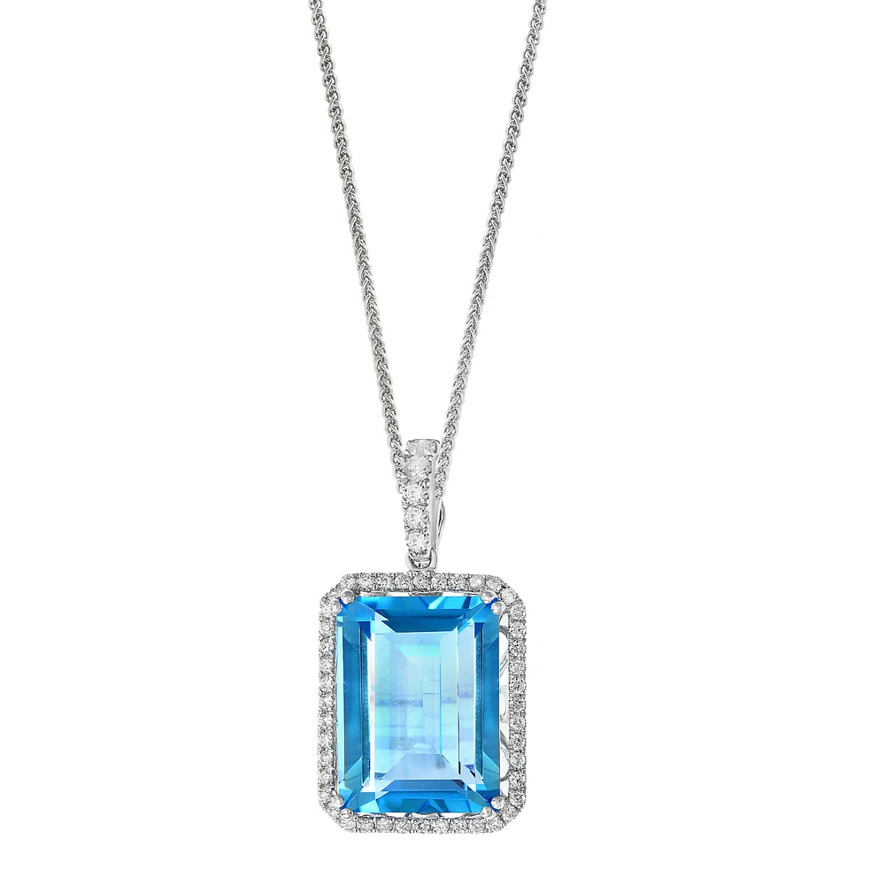 White Gold swiss blue topaz and Diamond Pendant