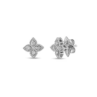 Princess Flower Small White Gold Diamond Earrings