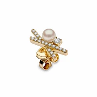 Sleek Yellow Gold Pearl and Diamond Earrings