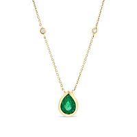 Yellow Gold Bezel-Set Pear Cut Emerald and Diamond Station Pendant