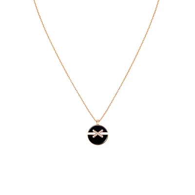 Jeux De Liens Harmony Medium Rose Gold Onyx and Diamond Pendant