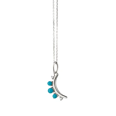 Birthstones Silver and Turquoise and White Sapphire Mini Moon December Pendant