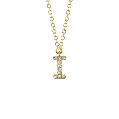 Initials Gold and Diamond Pavé Letter I Necklace