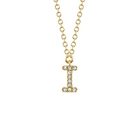 Initials Gold and Diamond Pavé Letter I Necklace