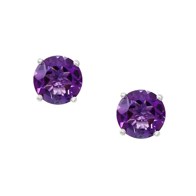 White Gold Amethyst Stud Earrings