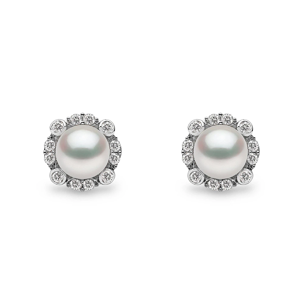 Trend Gold Pearl and Diamond Stud Earrings