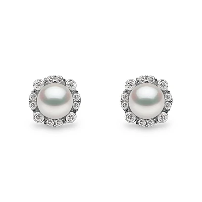 Trend Gold Pearl and Diamond Stud Earrings