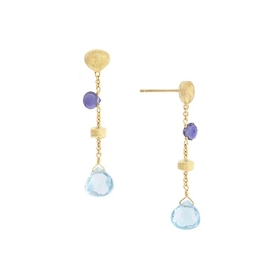 Paradise Yellow Gold, Blue Topaz and Iolite Drop Earrings
