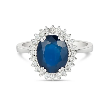 White Gold Sapphire and Diamond Halo Ring