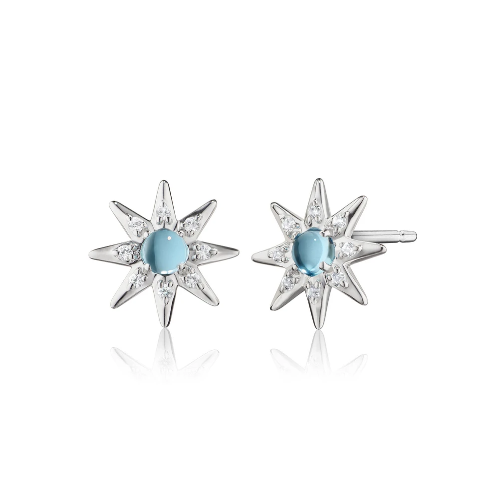 SMS Silver, Blue Topaz and White Sapphire Starburst Stud Earrings