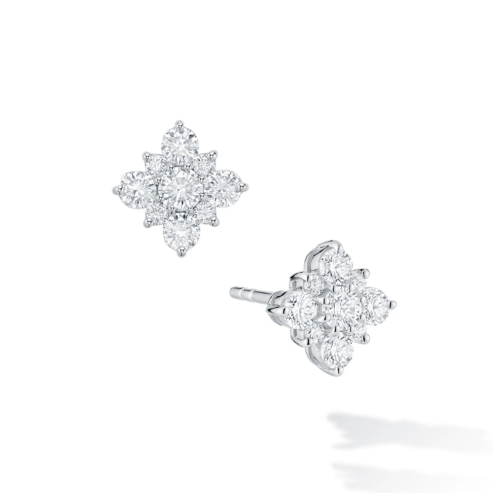 Diamond Square Cluster Stud Earrings, Large