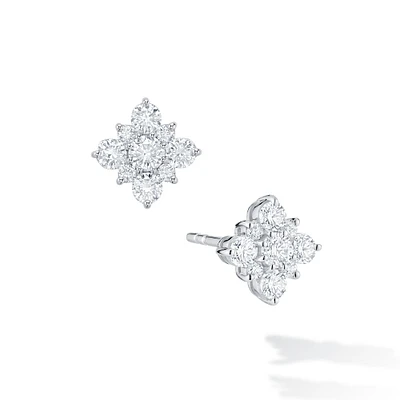 Diamond Square Cluster Stud Earrings, Large