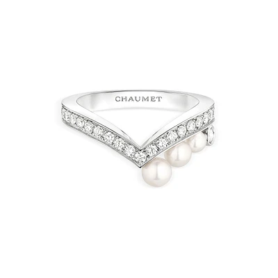 Joséphine Aigrette White Gold Pearl Diamond Pavé Ring