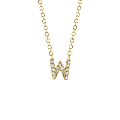 Initials Gold and Diamond Pavé Letter W Necklace