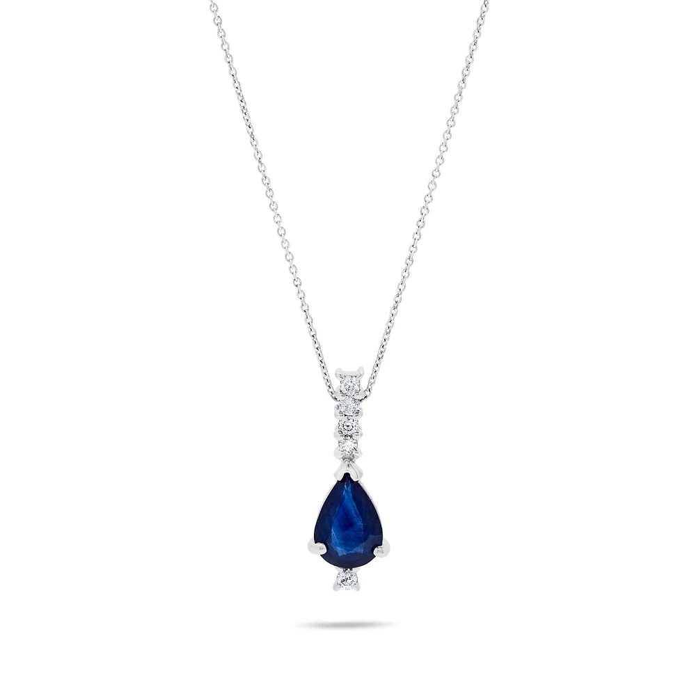 White Gold Pear-Cut Sapphire Pendant with Diamonds