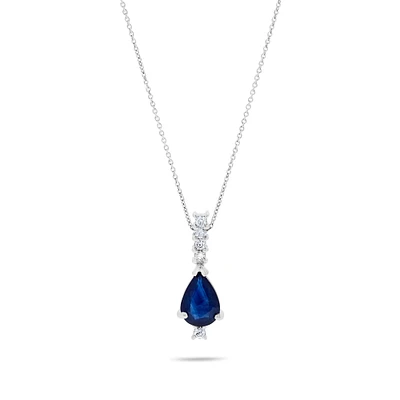 White Gold Pear-Cut Sapphire Pendant with Diamonds