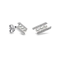 Sleek Gold Pearl and Diamond Earrings