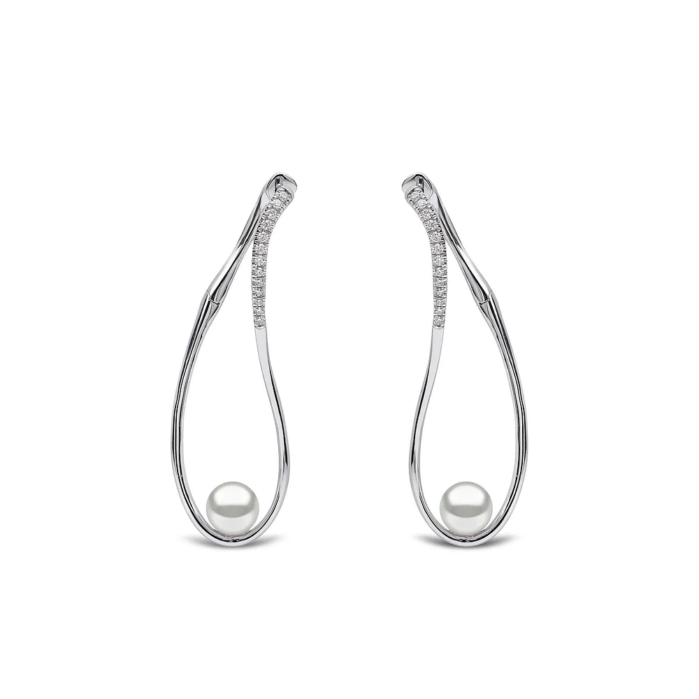 Sleek White Gold Pearl and Diamond Earrings