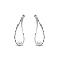 Sleek  White Gold Pearl and Diamond Earrings