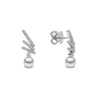 Sleek Gold Pearl and Diamond Earrings