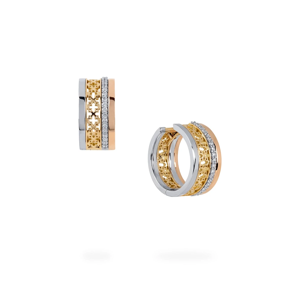 Diamond Huggie Earrings, Tri-Gold